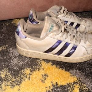 Adidas White Sneakers with Multicolor Stripes